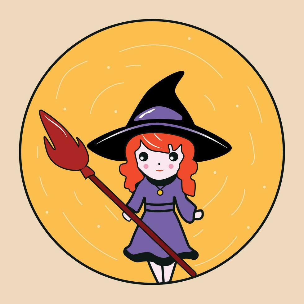 vecteur illustration de une mignonne sorcière avec une balai.