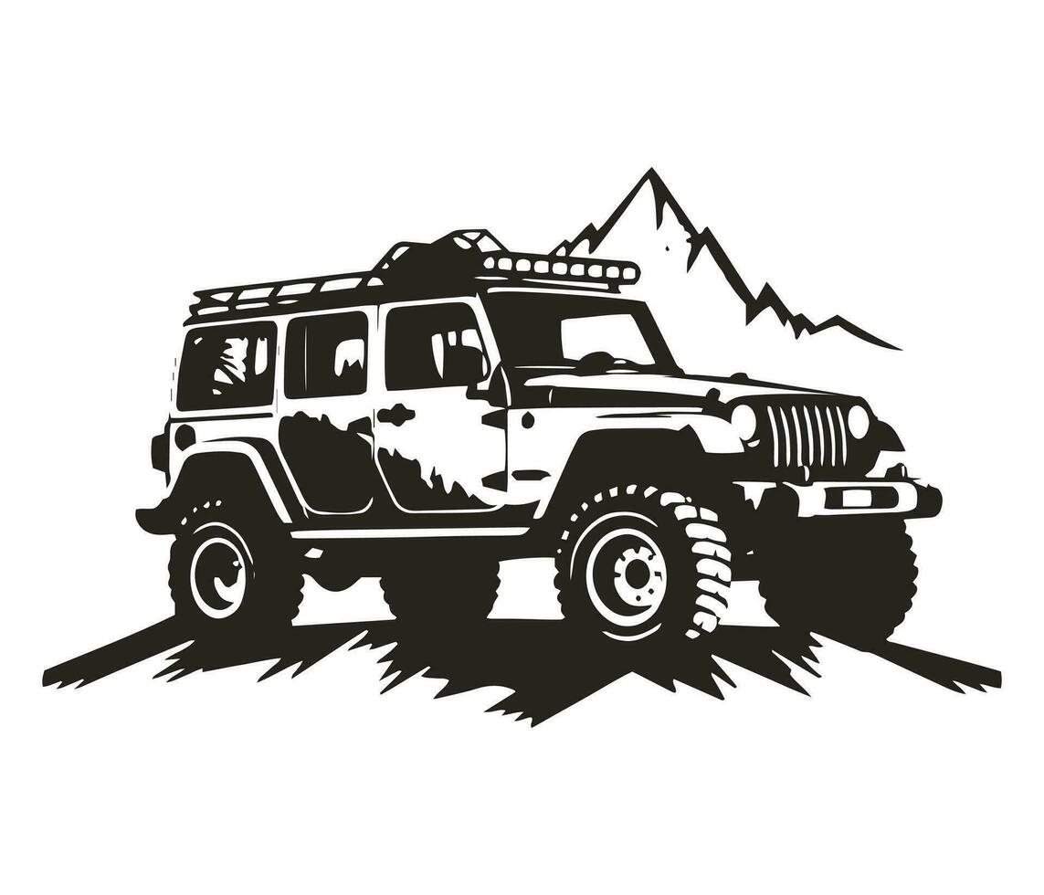minimal et abstrait logo de jeep icône voiture vecteur silhouette isolé conception motoneige forme