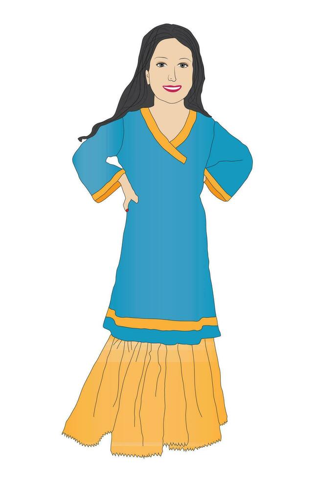 peu fille portant traditionnel pakistanais robe longue qameez et Sharara vecteur