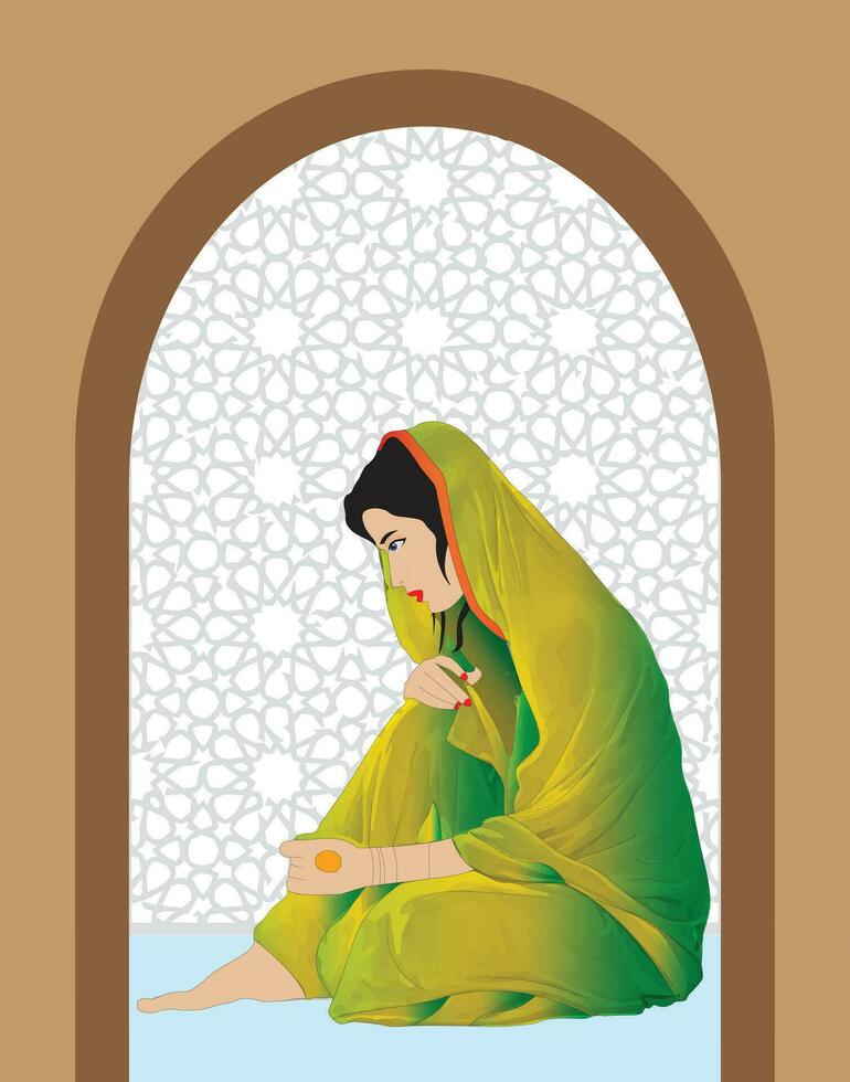 magnifique fille séance sur le sol portant shalwar kameez vecteur