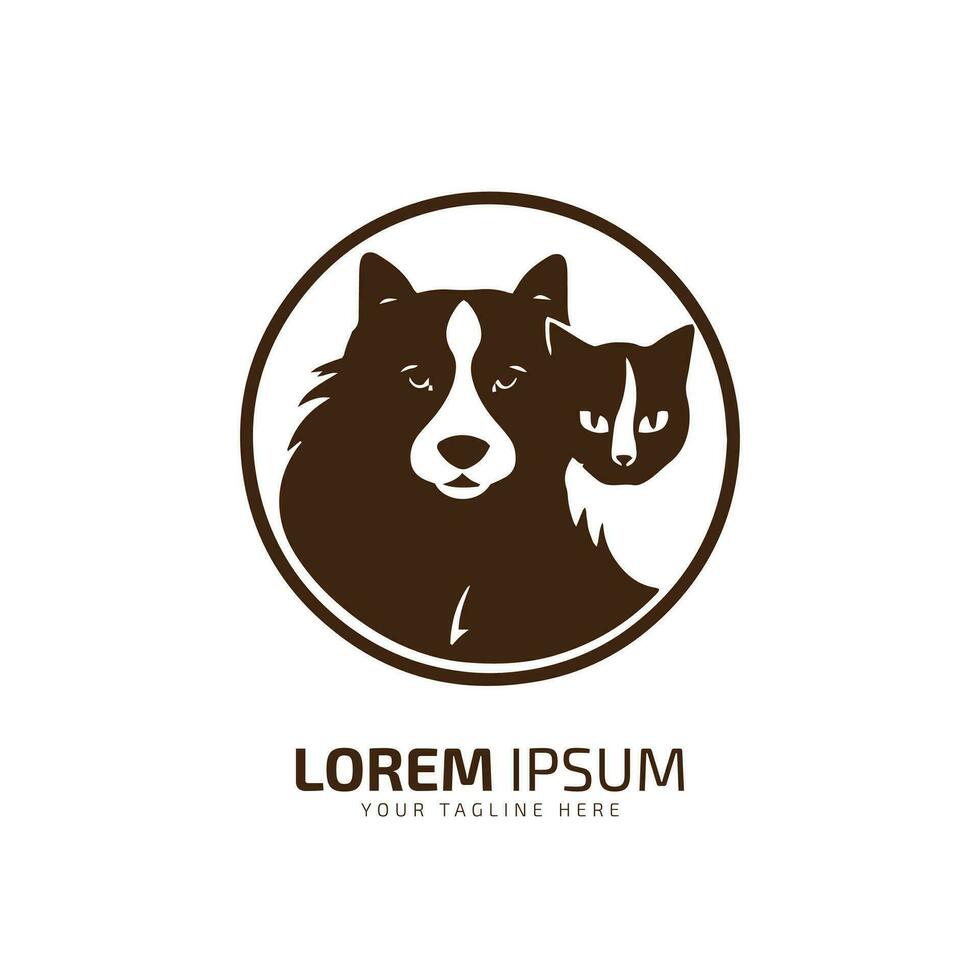 logo de chien icône avec enfant de chat vecteur silhouette isolé conception