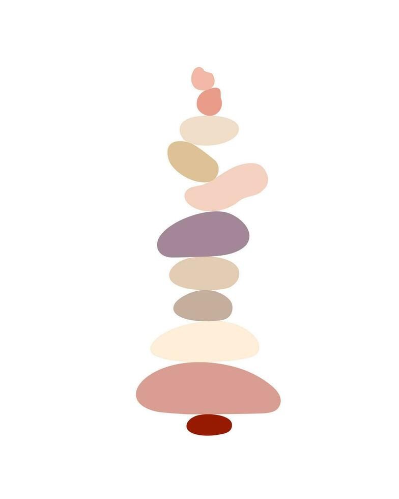 pierres zen cairns illustration vectorielle de style plat abstrait simple, concept de détente, de méditation et de yoga, pyramide de pierre de couleurs boho pour faire des bannières, des affiches, des cartes, des impressions, de l'art mural vecteur