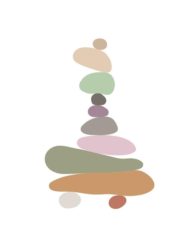 pierres zen cairns illustration vectorielle de style plat abstrait simple, concept de détente, de méditation et de yoga, pyramide de pierre de couleurs boho pour faire des bannières, des affiches, des cartes, des impressions, de l'art mural vecteur