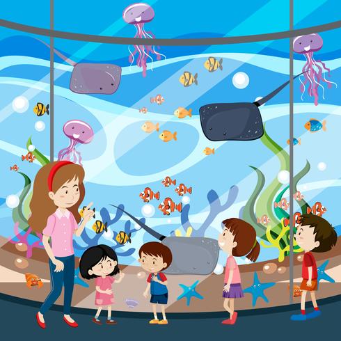 Une sortie scolaire à l&#39;aquarium vecteur