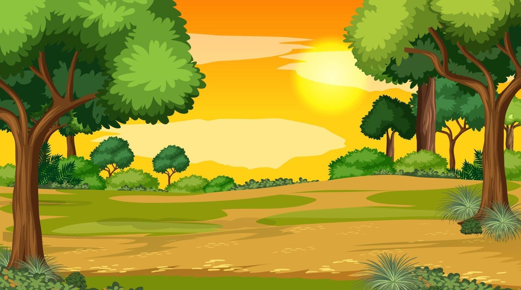 scène de paysage vierge du parc naturel au moment du coucher du soleil vecteur