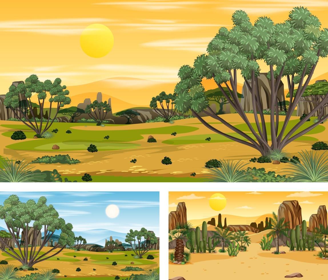 différentes scènes horizontales de nature en style cartoon vecteur