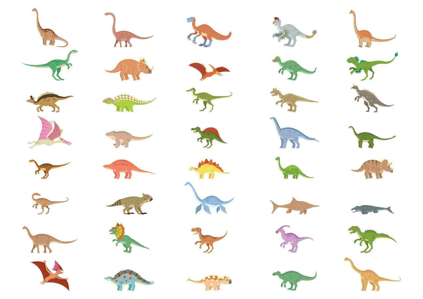 différent sortes de dinosaures collection vecteur illustration. ensemble de différent dinosaures dessin animé personnage