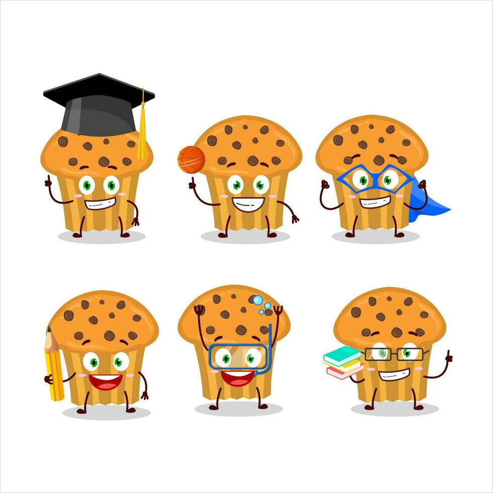 école étudiant de choco frites muffin dessin animé personnage avec divers expressions vecteur