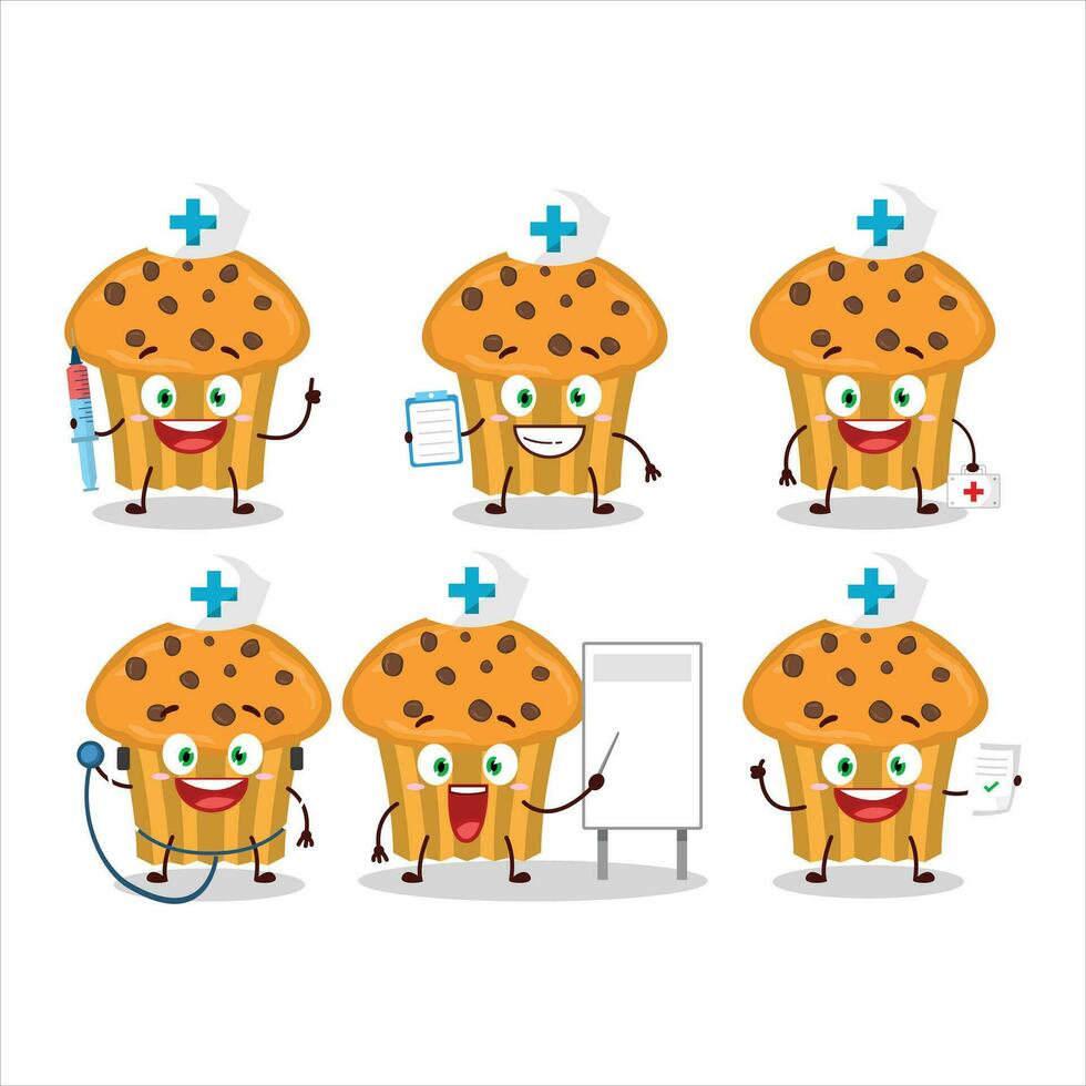médecin profession émoticône avec choco frites muffin dessin animé personnage vecteur