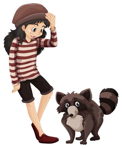 Petite fille et racoon mignon vecteur