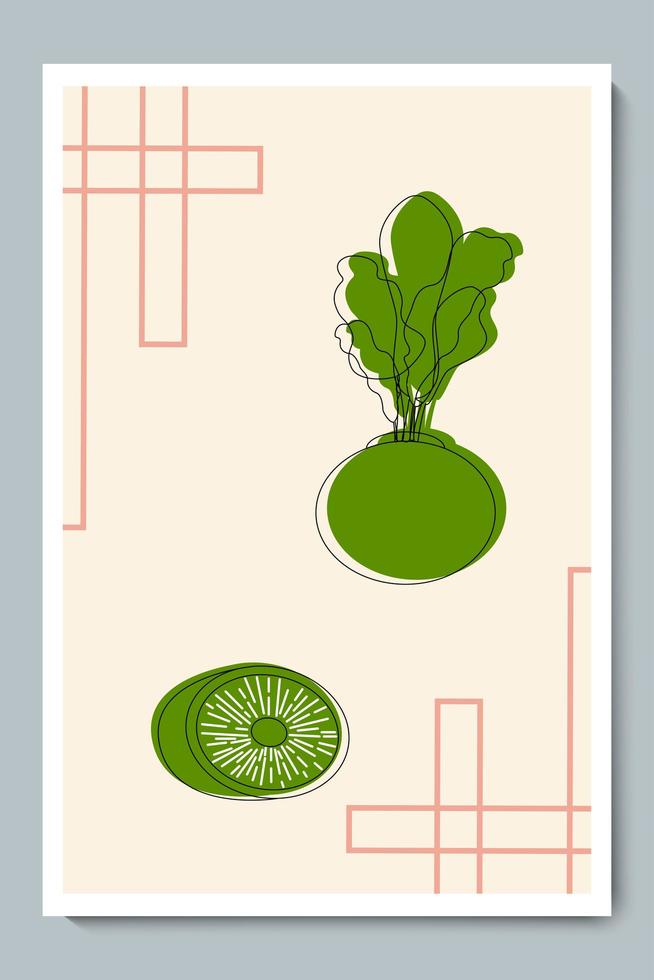 affiche de contour de navet. légumes tranchés à la crème avec des formes géométriques vecteur