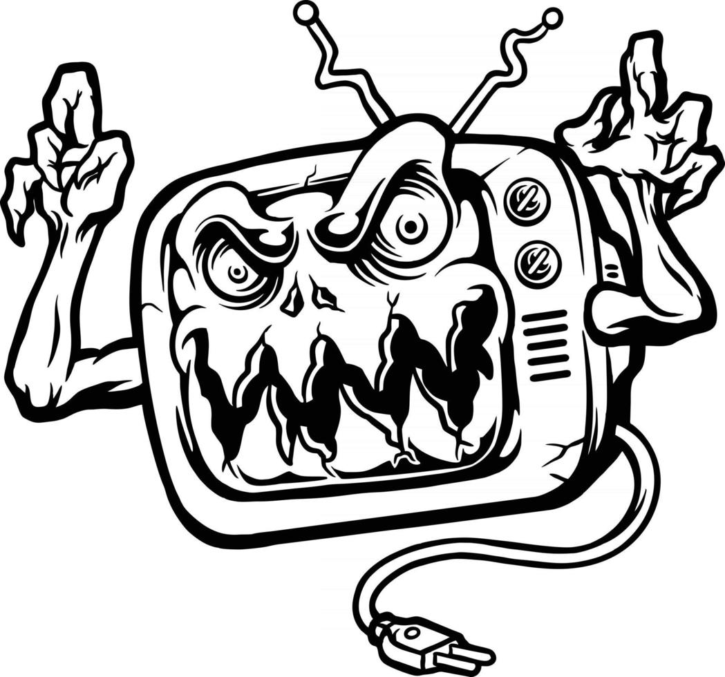 monstre télévision terreur mascotte illustration silhouette vecteur