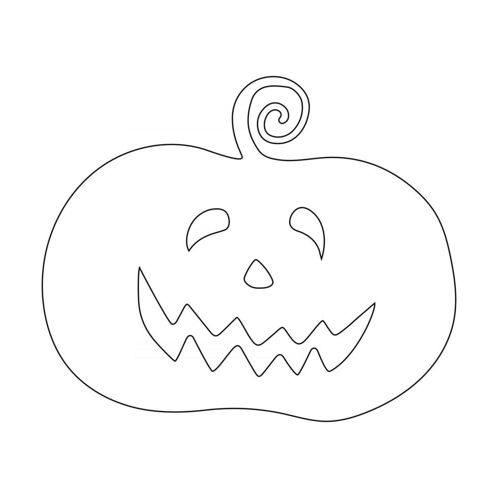 citrouille effrayante souriante d'halloween. doodle légume contour noir. vecteur