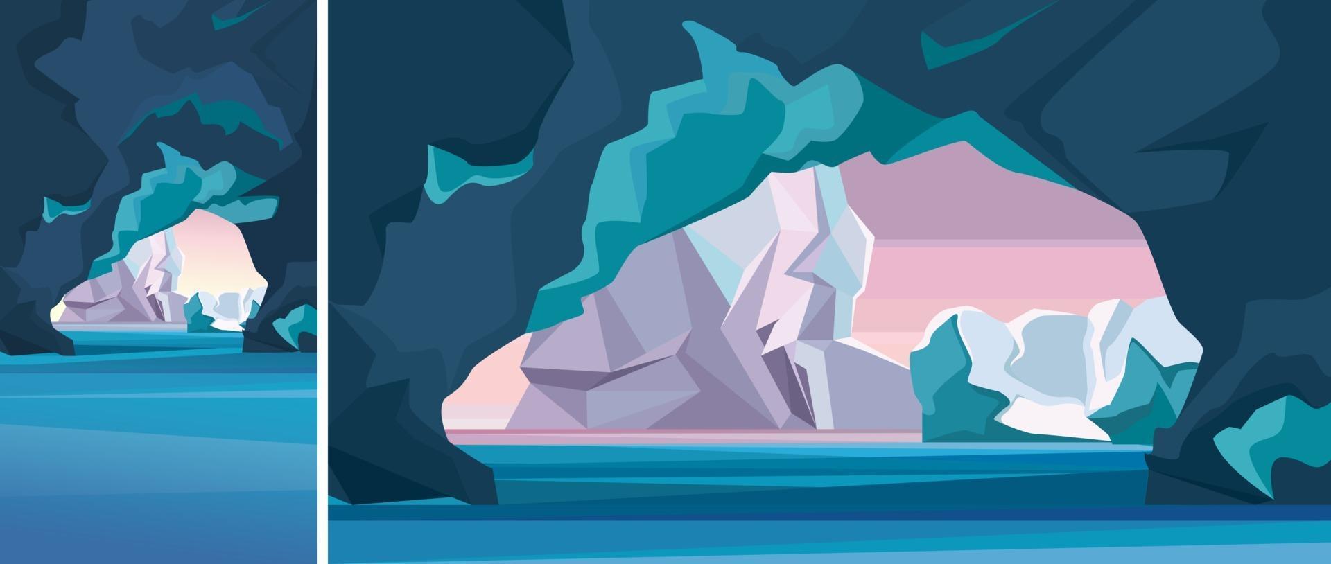 paysage arctique avec grotte de glace en orientation verticale et horizontale. vecteur