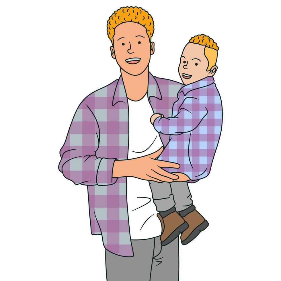 gratuit autocollant illustration de une père en portant une enfant tandis que souriant vecteur