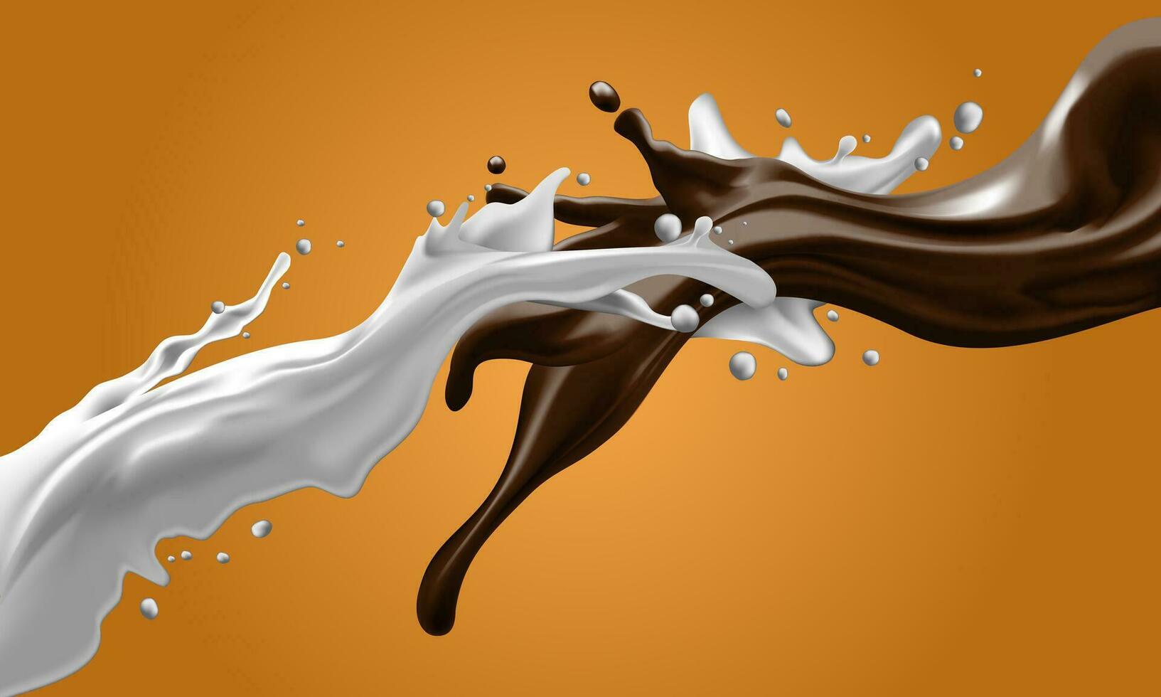 Lait et Chocolat éclaboussures dynamique couler mixte sur Jaune Contexte vecteur