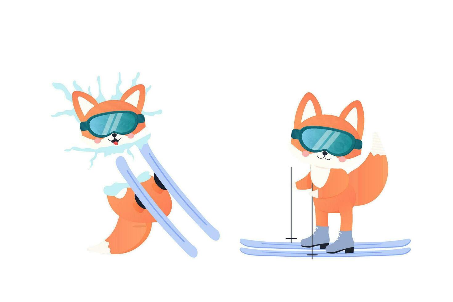 Renard sur des skis, planche a neige, est tombée dans le neige, hiver des sports. vecteur