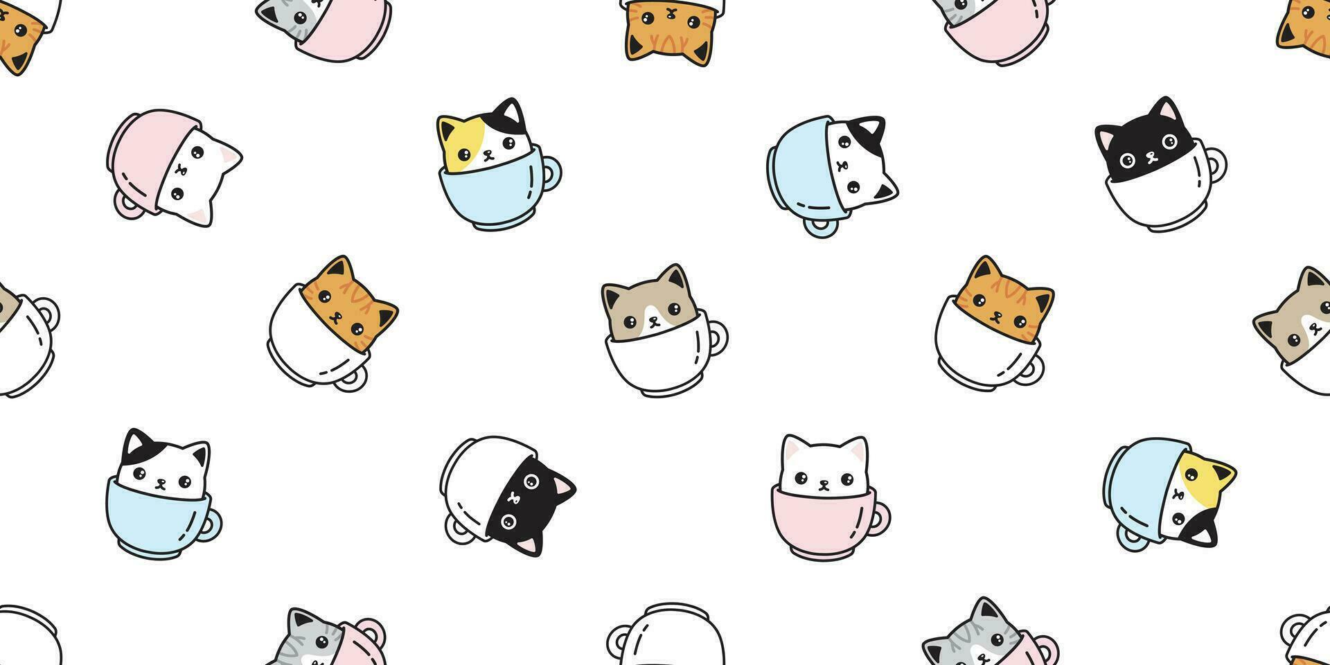 chat sans couture modèle vecteur chaton café tasse calicot race écharpe isolé dessin animé répéter Contexte tuile fond d'écran illustration pastel conception