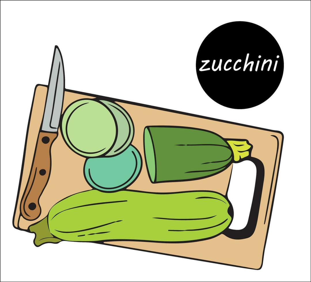 Zucchini Couper dans tranches avec cuisine couteau mensonge sur Coupe planche. cuisine nourriture de le récolte. vecteur