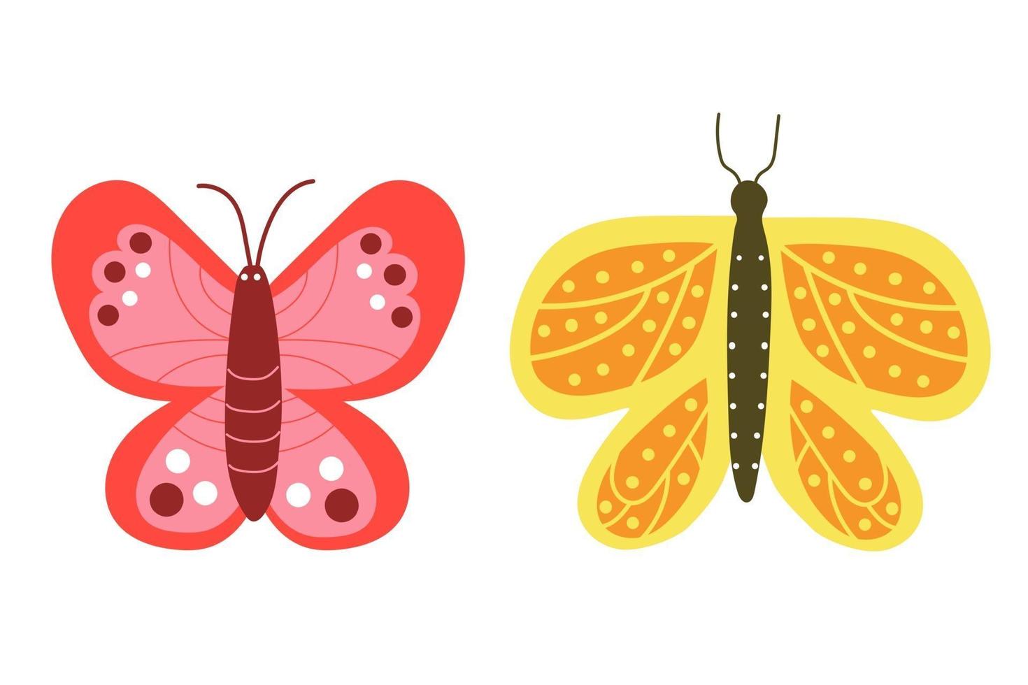 deux papillons, brillants et mignons. concept d'été. vecteur