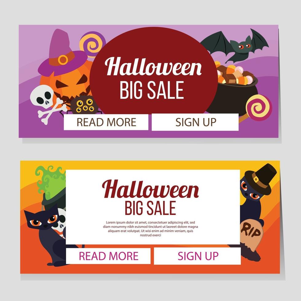 bannière de grande vente plat halloween avec chat noir vecteur