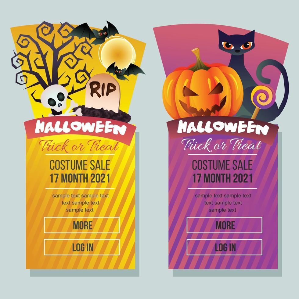 bannière de vente de costumes d'halloween tombes verticales vecteur