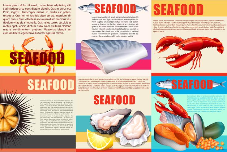 Infographie avec texte et fruits de mer vecteur