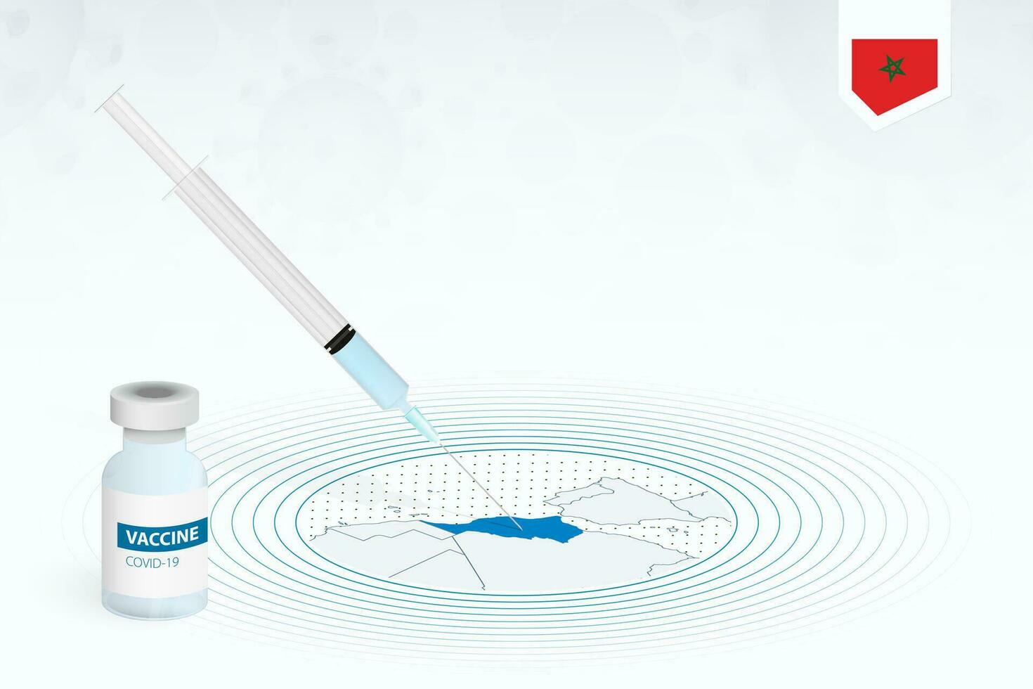 covid-19 vaccination dans Maroc, coronavirus vaccination illustration avec vaccin bouteille et seringue injection dans carte de Maroc. vecteur