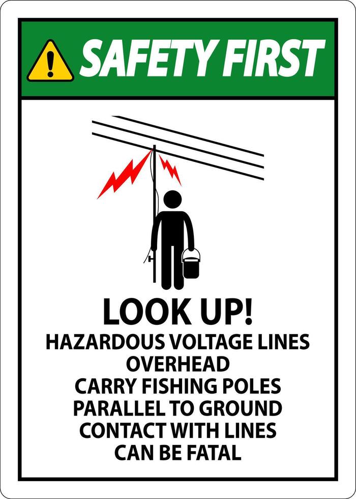 sécurité premier signe Regardez en haut dangereux Tension lignes aérien vecteur