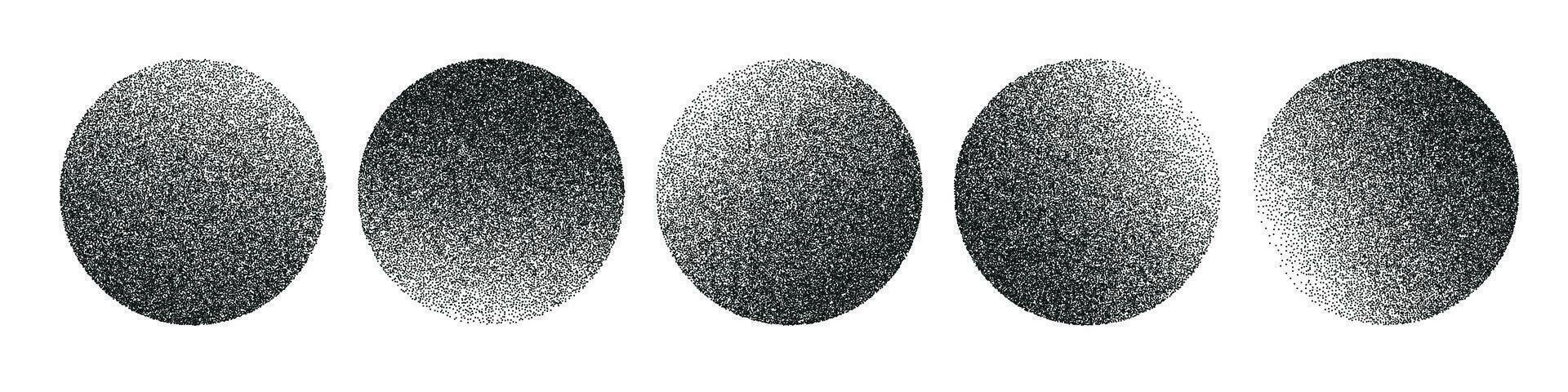 circulaire forme avec granuleux texture, dégradés et nuances. le pointillé et vaporisateur demi-teinte effet, profondeur et ombre. plat vecteur illustration isolé sur blanc Contexte.