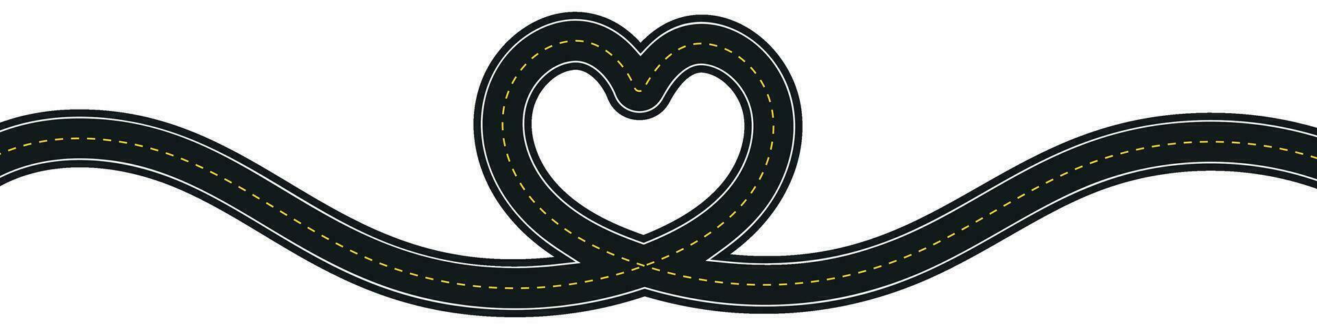 Autoroute route en forme de comme une cœur, signifiant le périple de l'amour. pour la Saint-Valentin journée Plans et des pistes. plat vecteur illustration isolé sur blanc Contexte