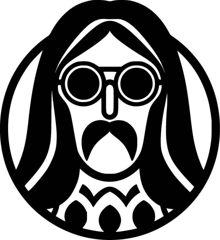 hippie - noir et blanc isolé icône - vecteur illustration