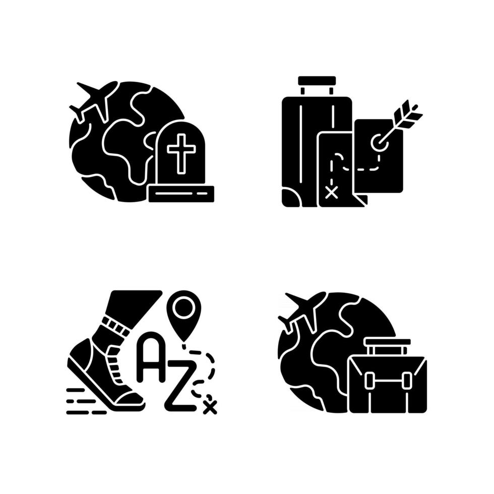 icônes de glyphe noir de tourisme sur un espace blanc vecteur