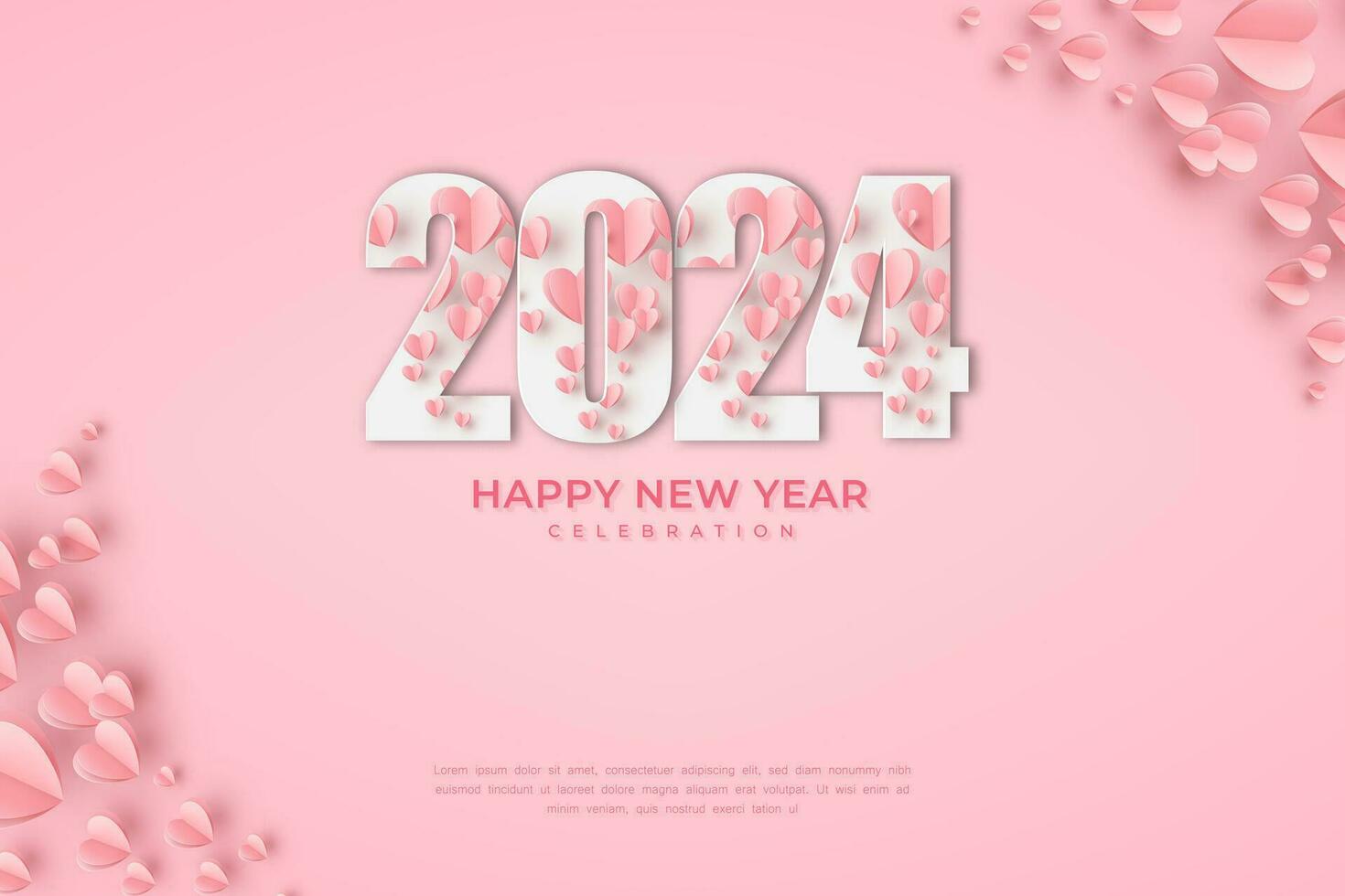 content Nouveau année 2024. de fête réaliste décoration sur rose prime Contexte avec papercut l'amour décoration pour célébrer 2024 fête et affiche vecteur