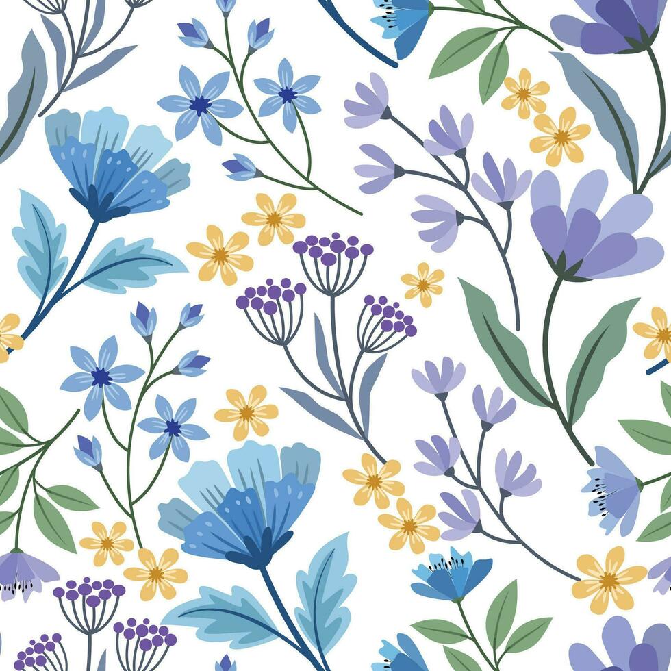 mignonne bleu violet et Jaune fleurs sans couture modèle. vecteur