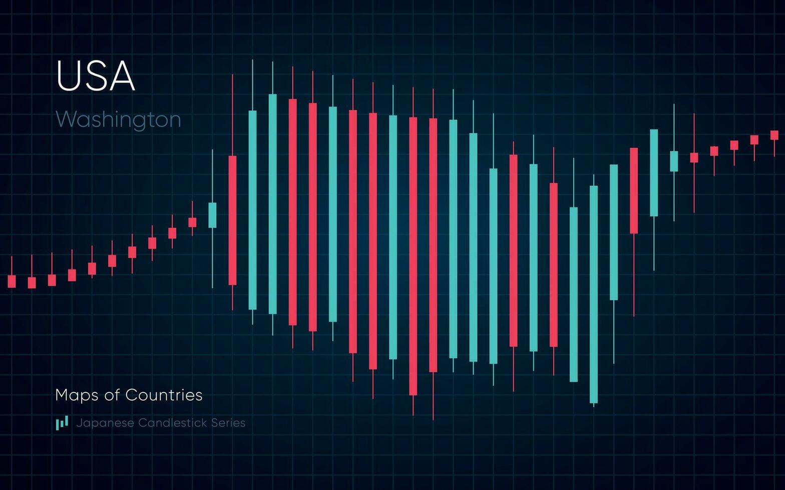 le Etats-Unis carte est montré dans une graphique avec bars et lignes.japonais chandelier graphique séries vecteur