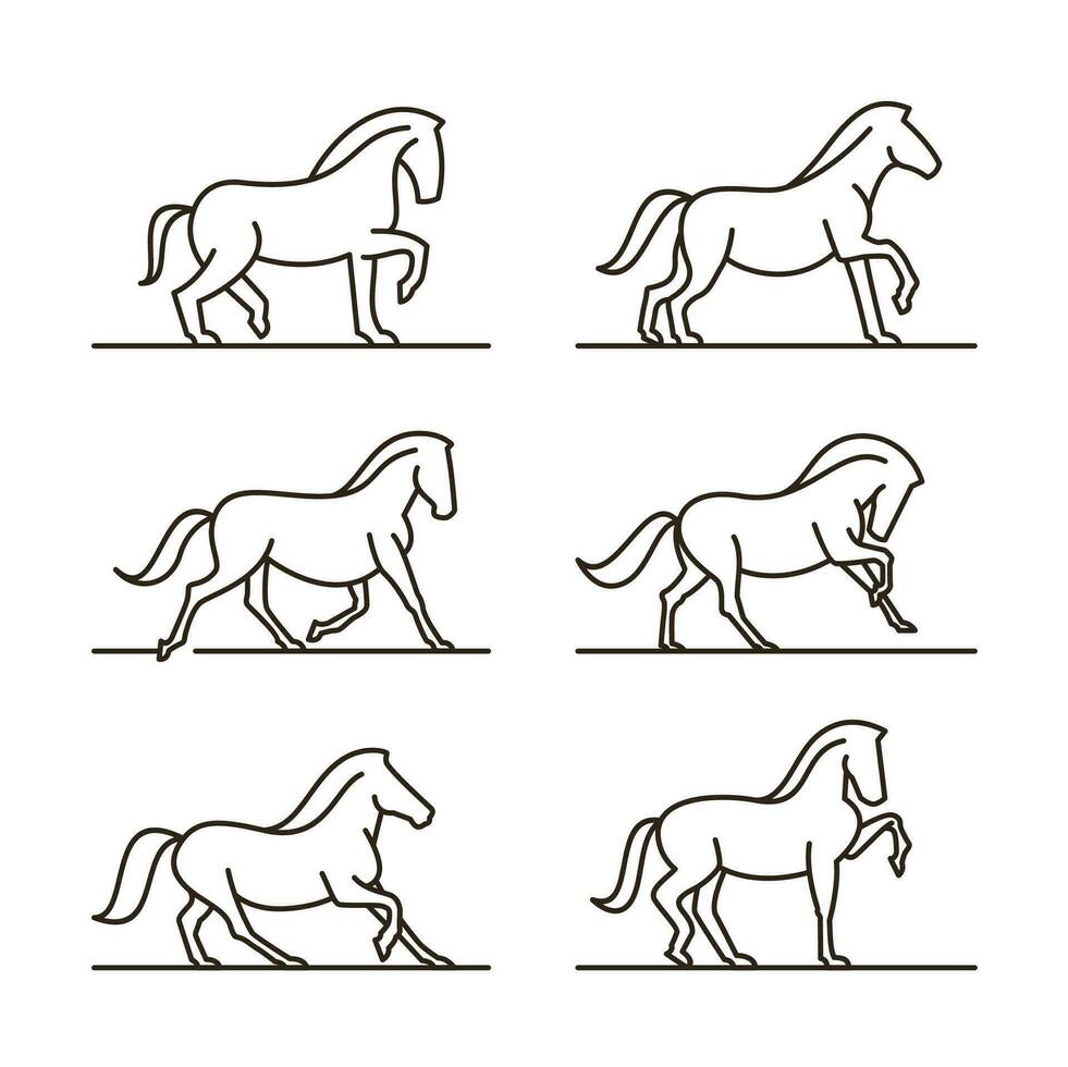 ensemble de cheval lineart icône vecteur conception des illustrations