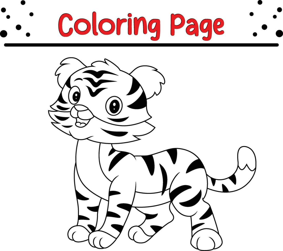 mignonne tigre animal coloration page pour les enfants. noir et blanc vecteur illustration pour coloration livre.