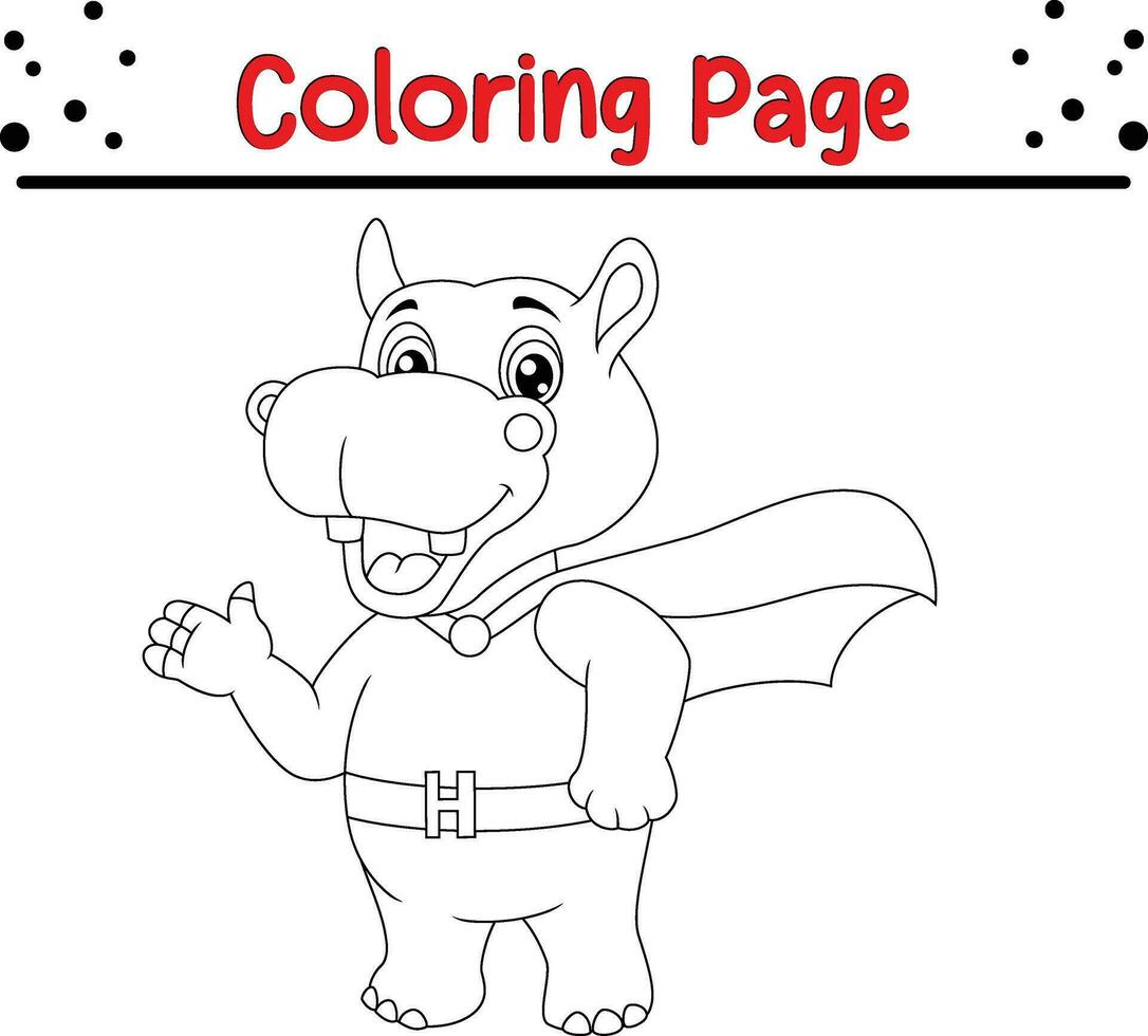 mignonne content bébé hippopotame animal coloration page pour les enfants. noir et blanc vecteur illustration pour coloration livre.