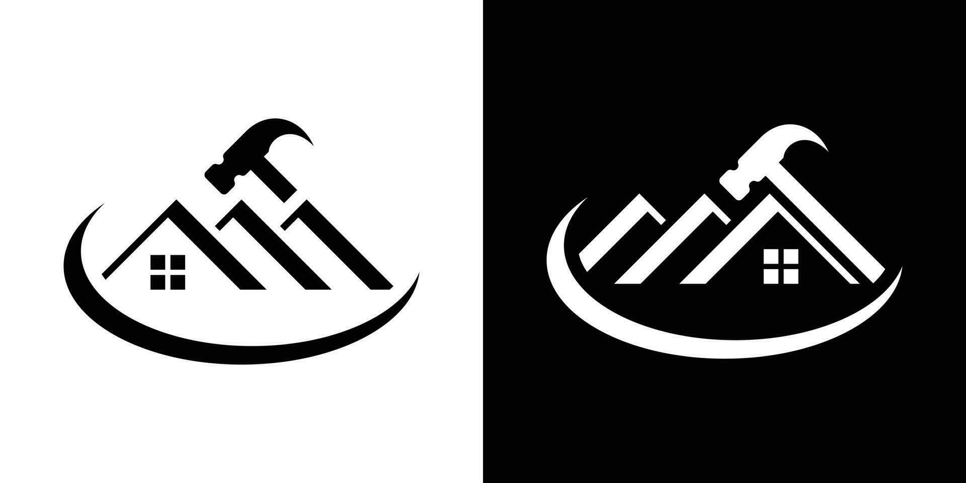 marteau et toit logo conception rénovation réel biens icône vecteur illustration
