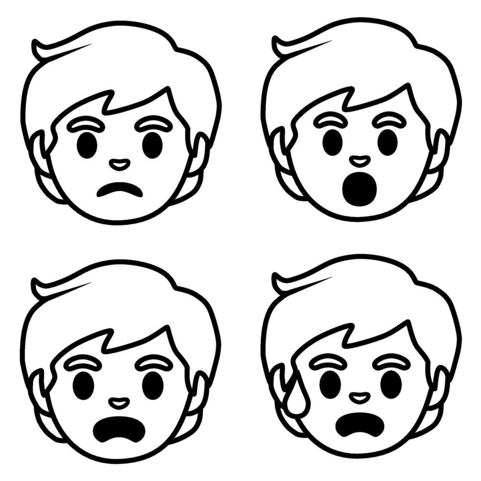 quatre différent expressions de une garçons visage vecteur