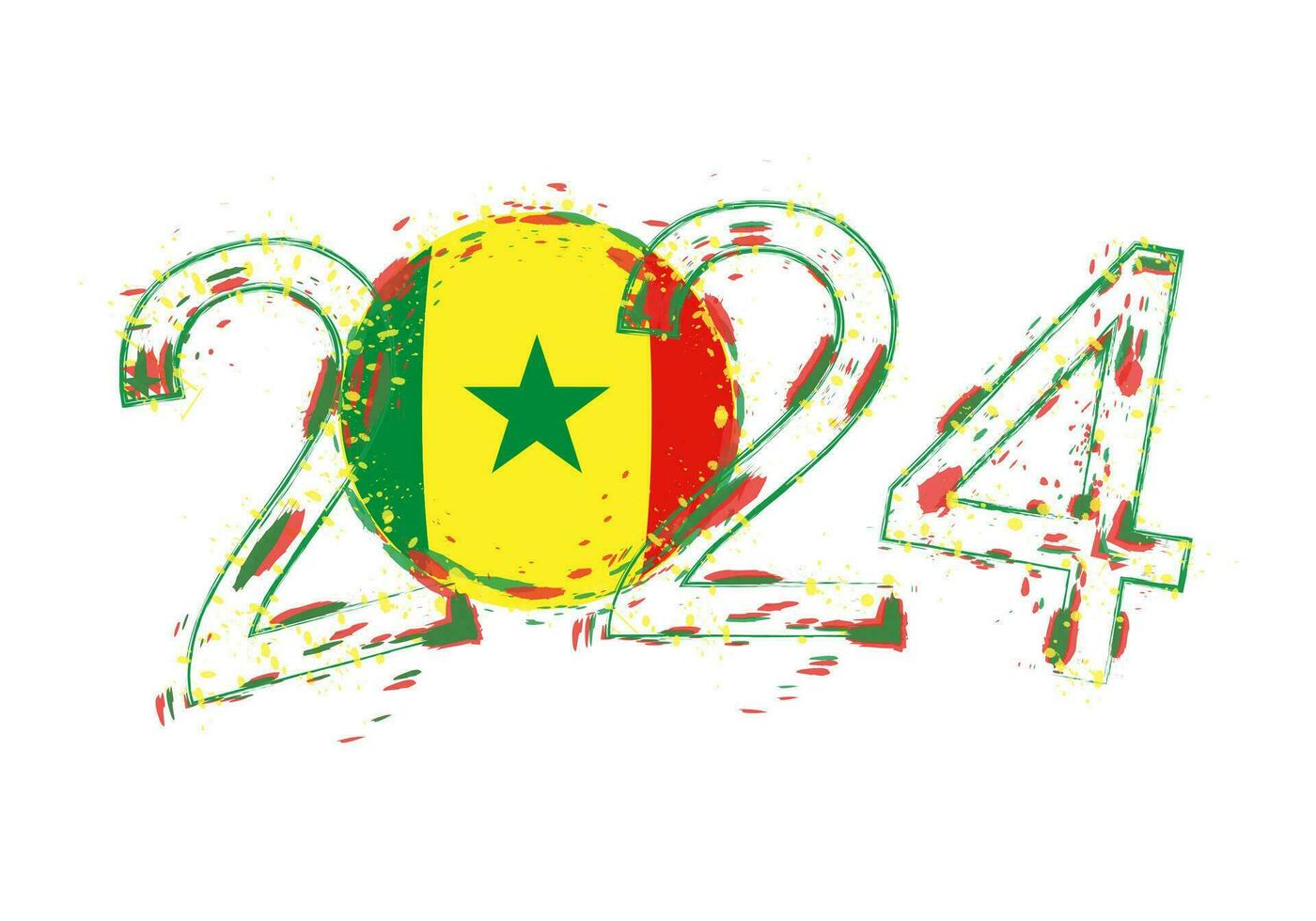 2024 année dans grunge style avec drapeau de Sénégal. vecteur