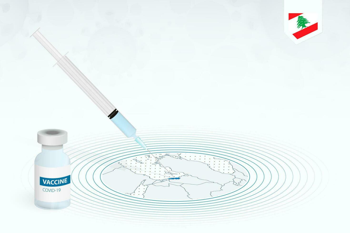 covid-19 vaccination dans Liban, coronavirus vaccination illustration avec vaccin bouteille et seringue injection dans carte de Liban. vecteur