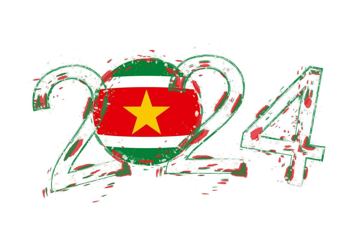 2024 année dans grunge style avec drapeau de surinam. vecteur