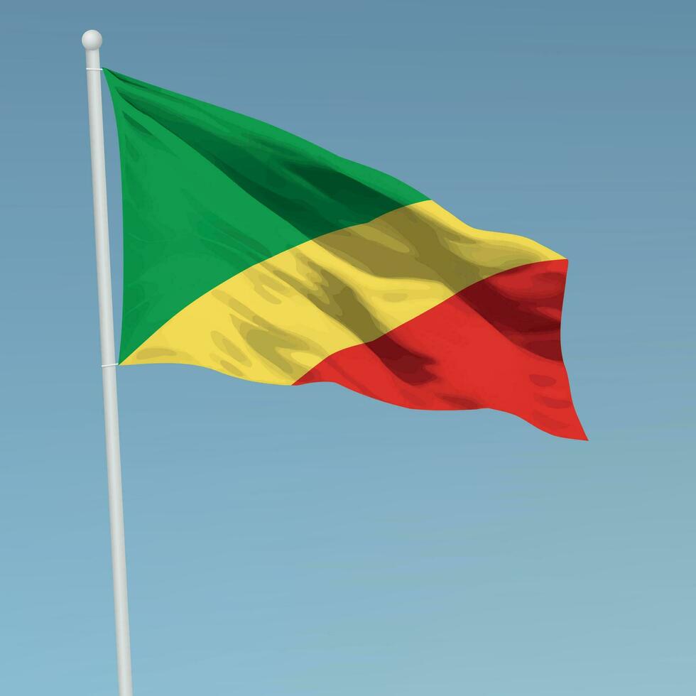 agitant le drapeau du congo sur le mât. modèle pour le jour de l'indépendance vecteur