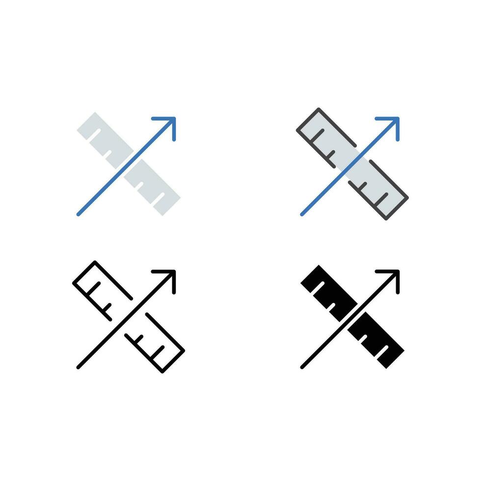 règle et en haut La Flèche pour mesure la taille ou largeur, analyse. architecture concept. objectif mesure. professionnel croissance. la mesure icône. vecteur illustration. conception sur blanc Contexte. eps10