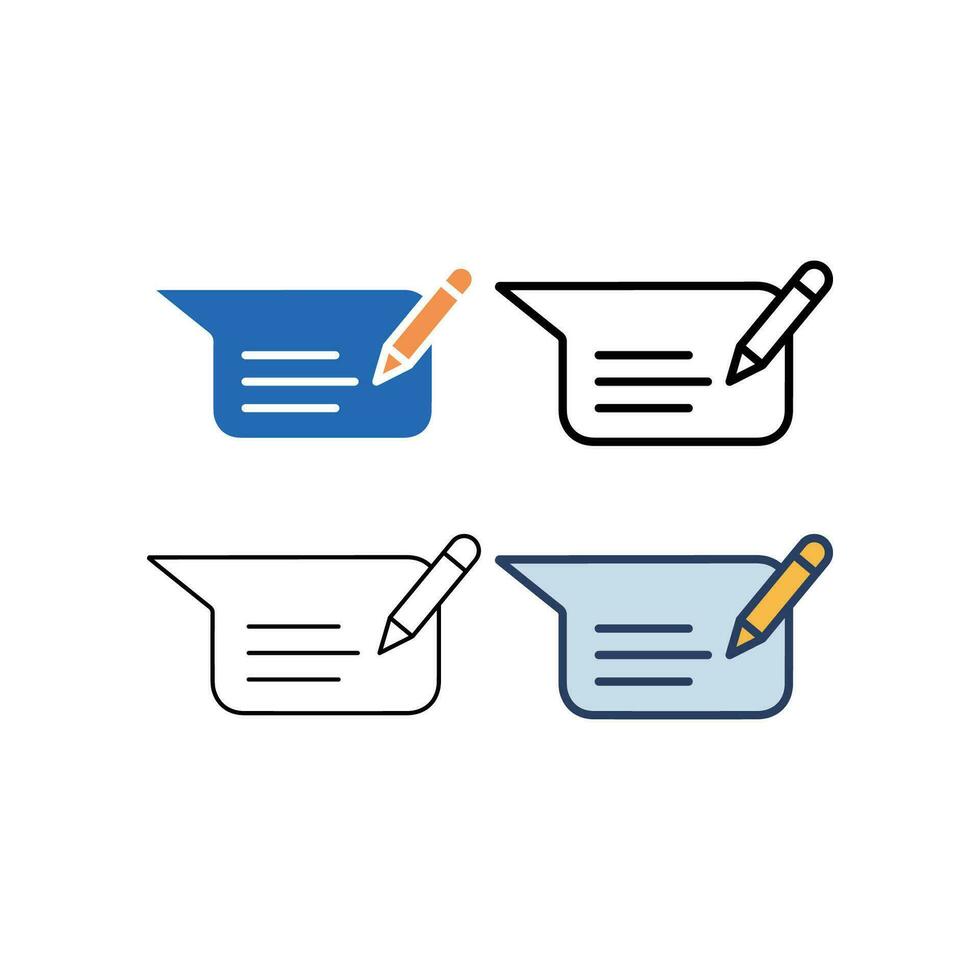 stylo avec discours bulle pour dialogue bavarder ou groupe retour d'information conversation dans numérique, l'écriture message, mince ligne icône, l'écriture message icône ensemble. vecteur illustration. conception sur blanc Contexte. eps dix