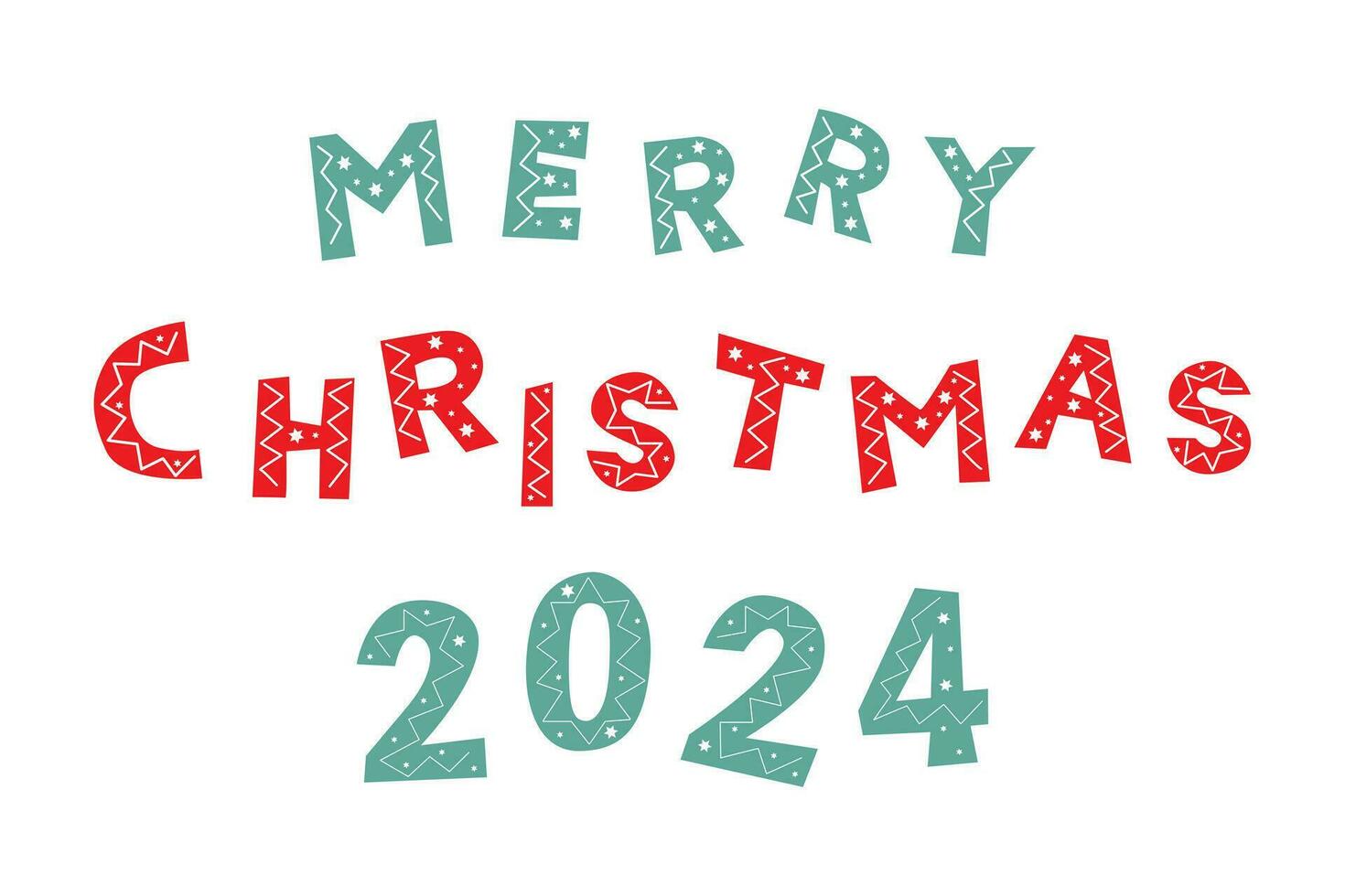 joyeux Noël 2024 caractères bleu et rouge dans Couper papier et scrapbooking style avec Nouveau ans Noël ornement, hiver conception élément. vecteur