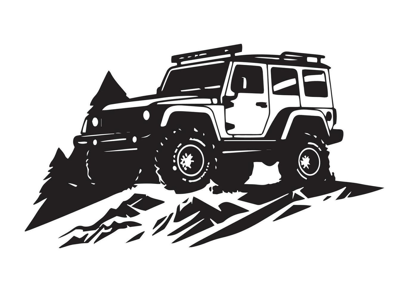 minimal et abstrait logo de jeep icône voiture vecteur silhouette isolé conception Montagne avec pin arbre