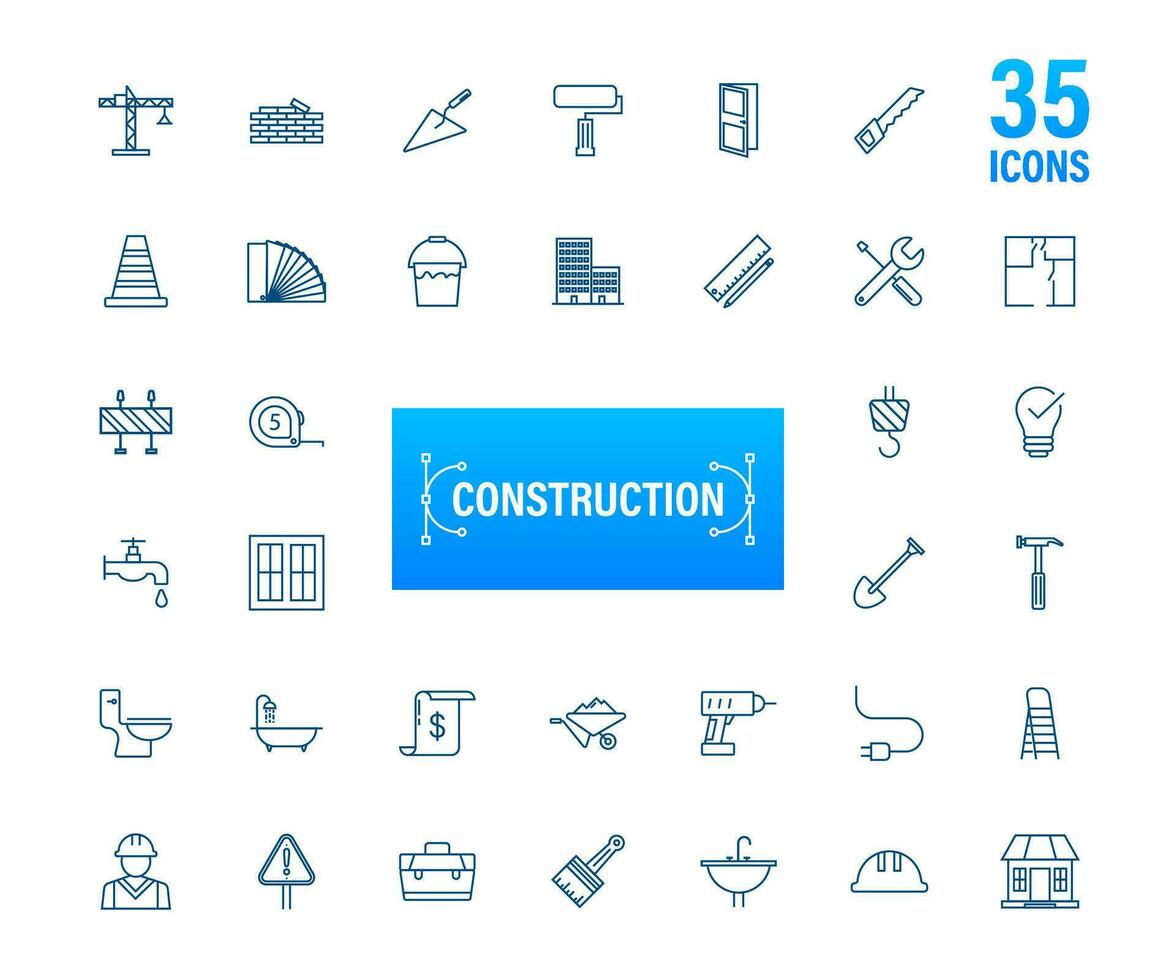 contour la toile Icônes ensemble. construction et Accueil réparation outils, bâtiment. travail sécurité. vecteur Stock illustration